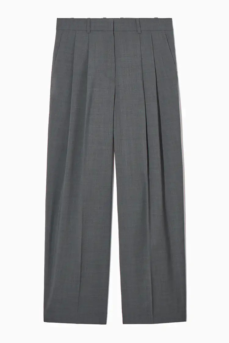 WIDE-LEG TAILORED WOOL TROUSERS - GREY MÉLANGE - COS | COS (EU)