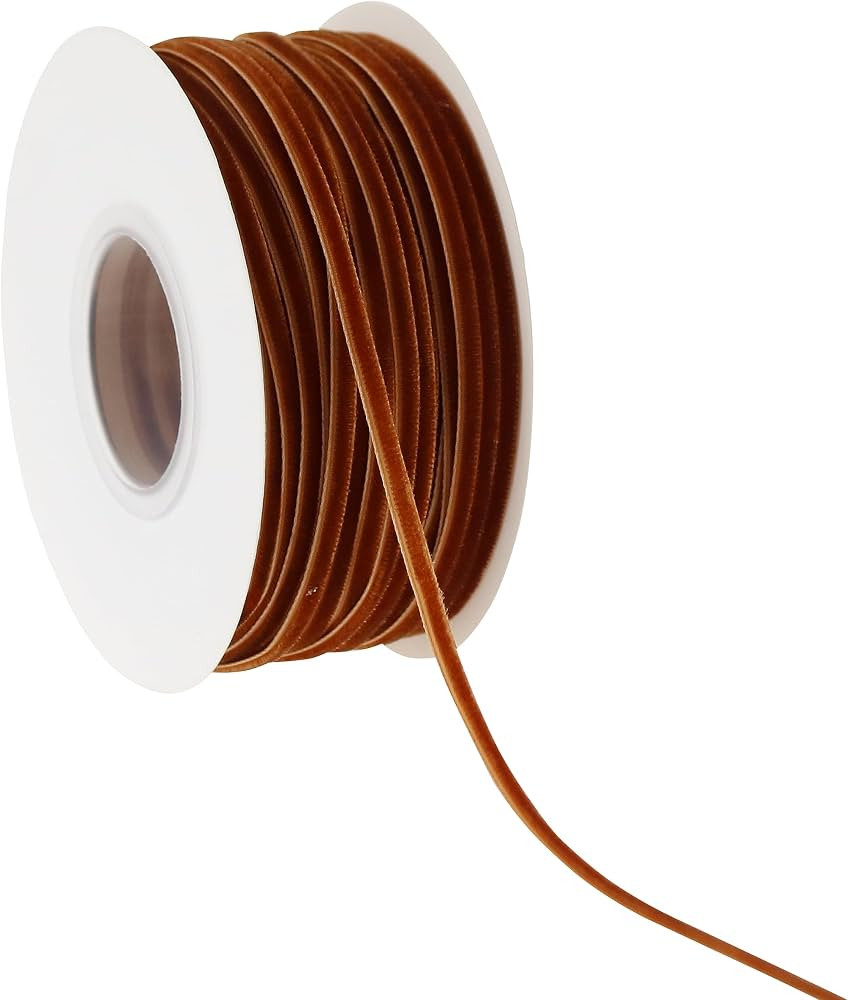 Mayreel Copper Velvet Ribbon 1/8" Thin Copper Ribbon Vintage Velvet Ribbon Narrow Golden Brown Ri... | Amazon (US)