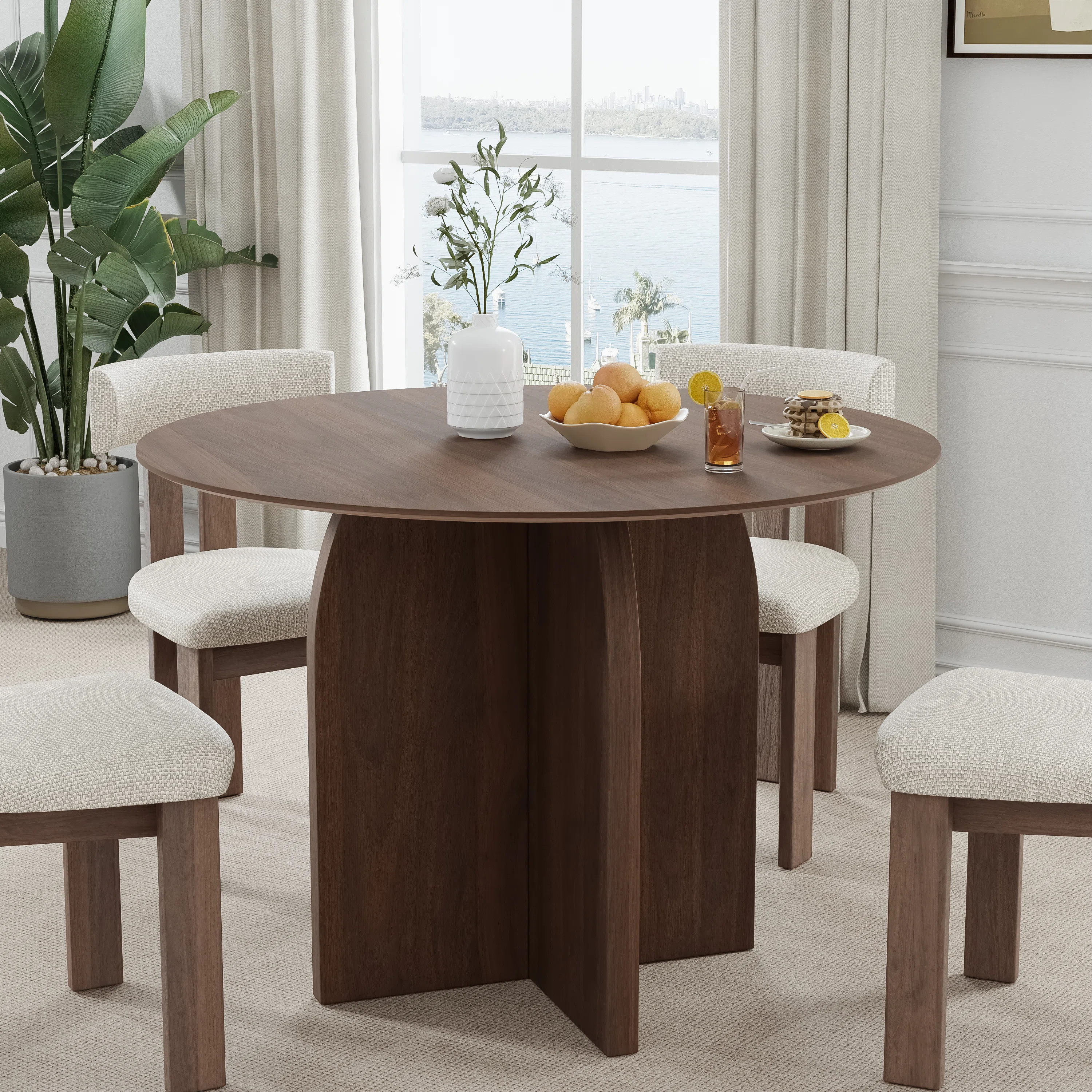 Roud Wood Dining Table Pestal Kitchen Table with Cross Legs | Wayfair North America