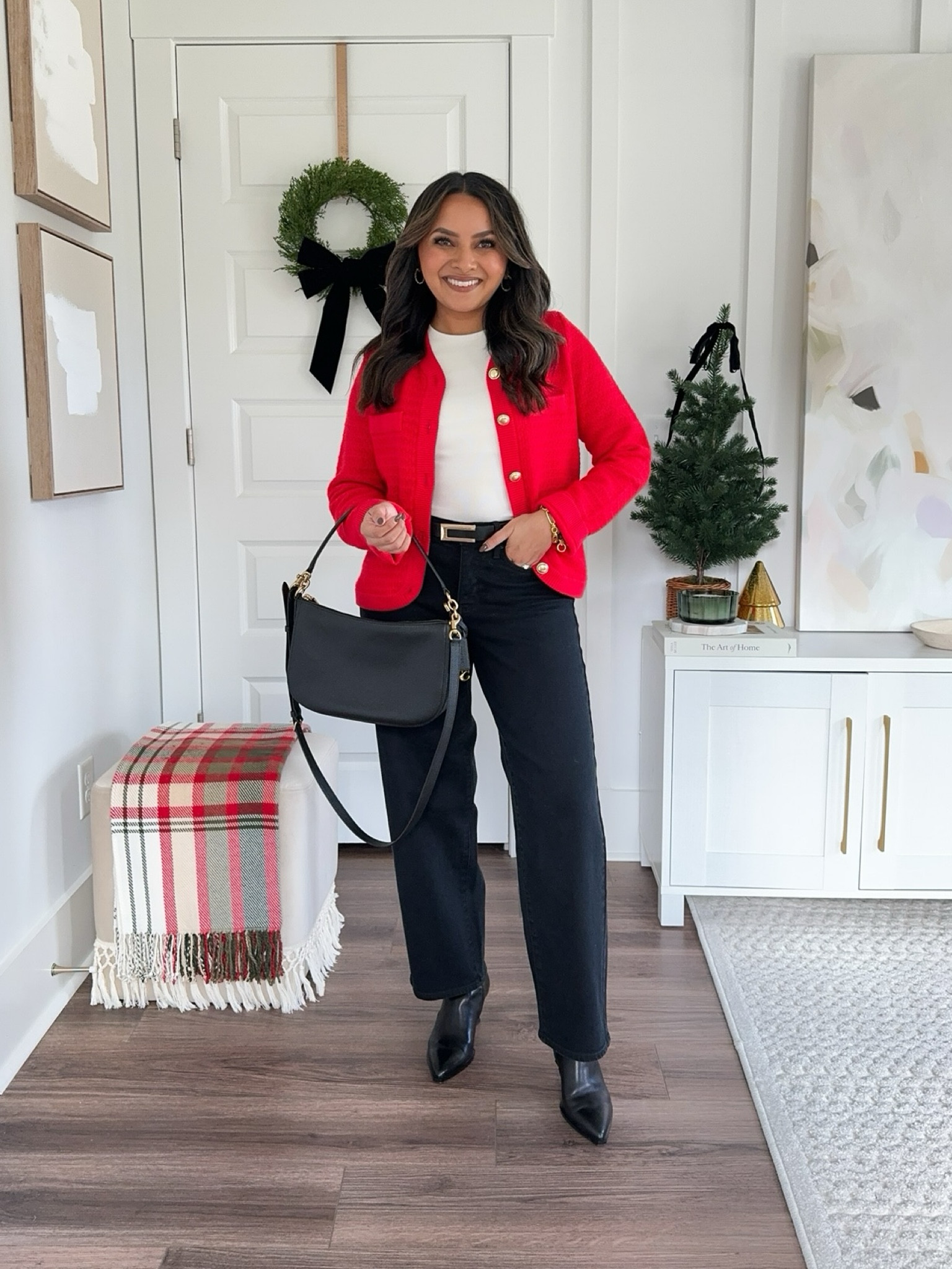 Red cardigan size XS TTS
White Tank size XS TTS 
Black Belt size 26-30”
Black barrel jeans size 0 petite - sized down size! Use code RACHEL25 for 25% off! 
Black booties Size 6- usually size 5.5 but these start in size 6 and fit perfectly

Fall outfit 
Fall style 
Holiday style 
Christmas style 
Christmas outfit 
Winter outfit 
Thanksgiving outfit 

Honey Sweet petite 
Honeysweetpetite

#LTKHoliday #LTKSeasonal #LTKStyleTip