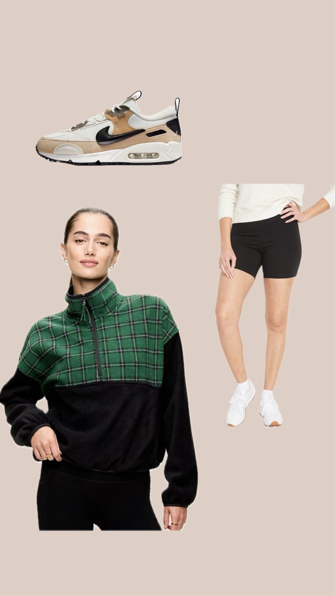 I got a small tall in the fleece jacket and the biker shorts come in different lengths. The sneakers run TTS.
