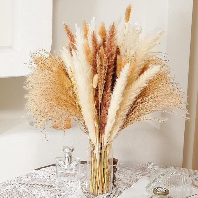 Seniny Pampas Grass, 80 Pcs Dried Pampas Grass Decor Tall 17", Natural Brown & White Pompous Gras... | Amazon (US)