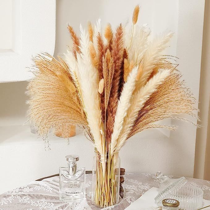 Seniny Pampas Grass, 80 Pcs Dried Pampas Grass Decor Tall 17", Natural Brown & White Pompous Gras... | Amazon (US)