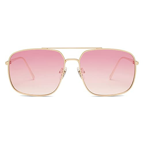 SOJOS Retro Square Aviator Sunglasses Womens Mens Aesthetic Y2k Light Lens Shades SJ1176, Gold/Gradient Pink | Amazon (US)