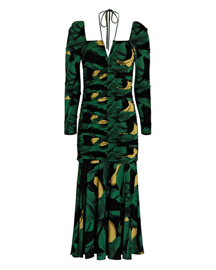 Ruched Printed Jersey Midi Dress | INTERMIX