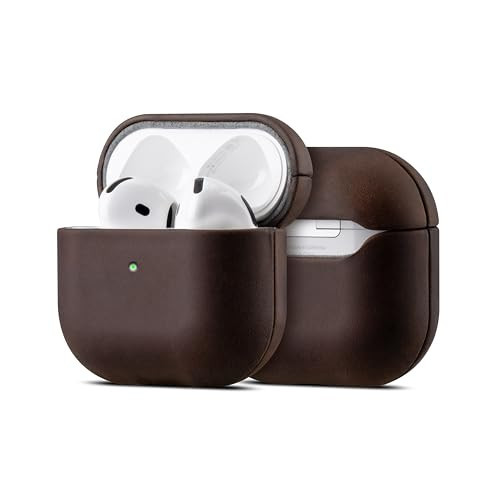 Maogoam Leather Case Compatible with AirPods 4, Genuine Vintage Crazy Horse Cowhide Leather Case for Apple Airpods 4th Generation(2024), Handcrafted, Retro Style, Dark Brown | Amazon (US)