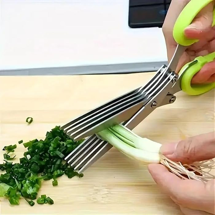 5-Layer Multi-Purpose Kitchen Scissors - Stainless Steel BBQ & Food Prep Scissors with Protective Cover & Self-Cleaning Design，Green | Amazon (US)