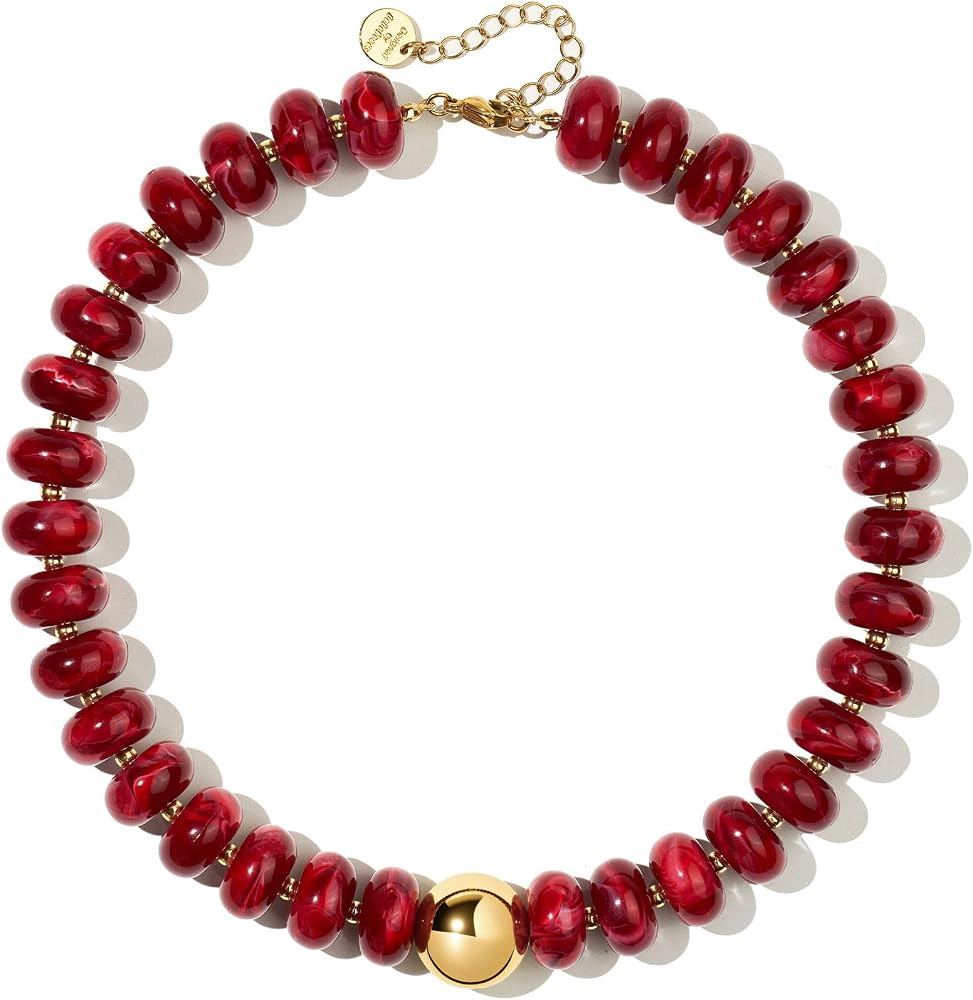 DoDoBeads Chunky Beaded Necklaces for Women, Colorful Statement Choker with Gold Stainless Steel ... | Amazon (US)
