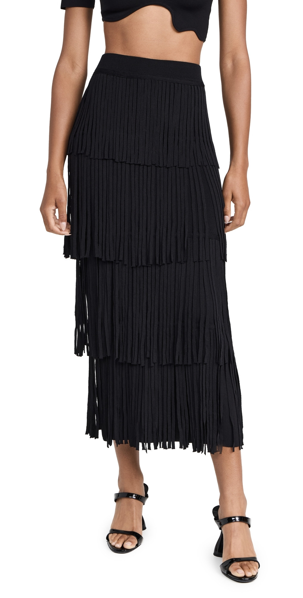 SIMONMILLER Za Za Knit Fringe Skirt Black L | Shopbop