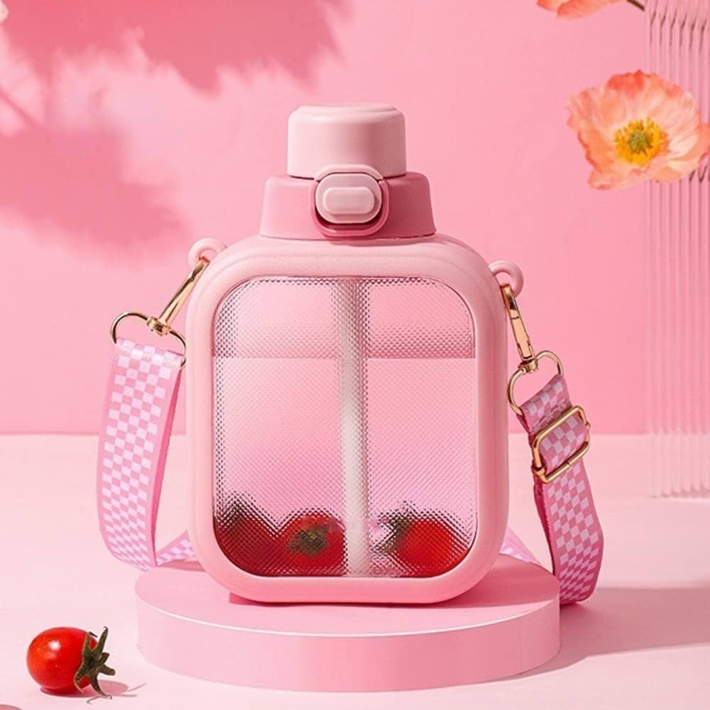 24 Oz Square Transparent Water Bottle, Cute Portable Travel Canteen with Adjustable Strap 700ml (... | Amazon (US)