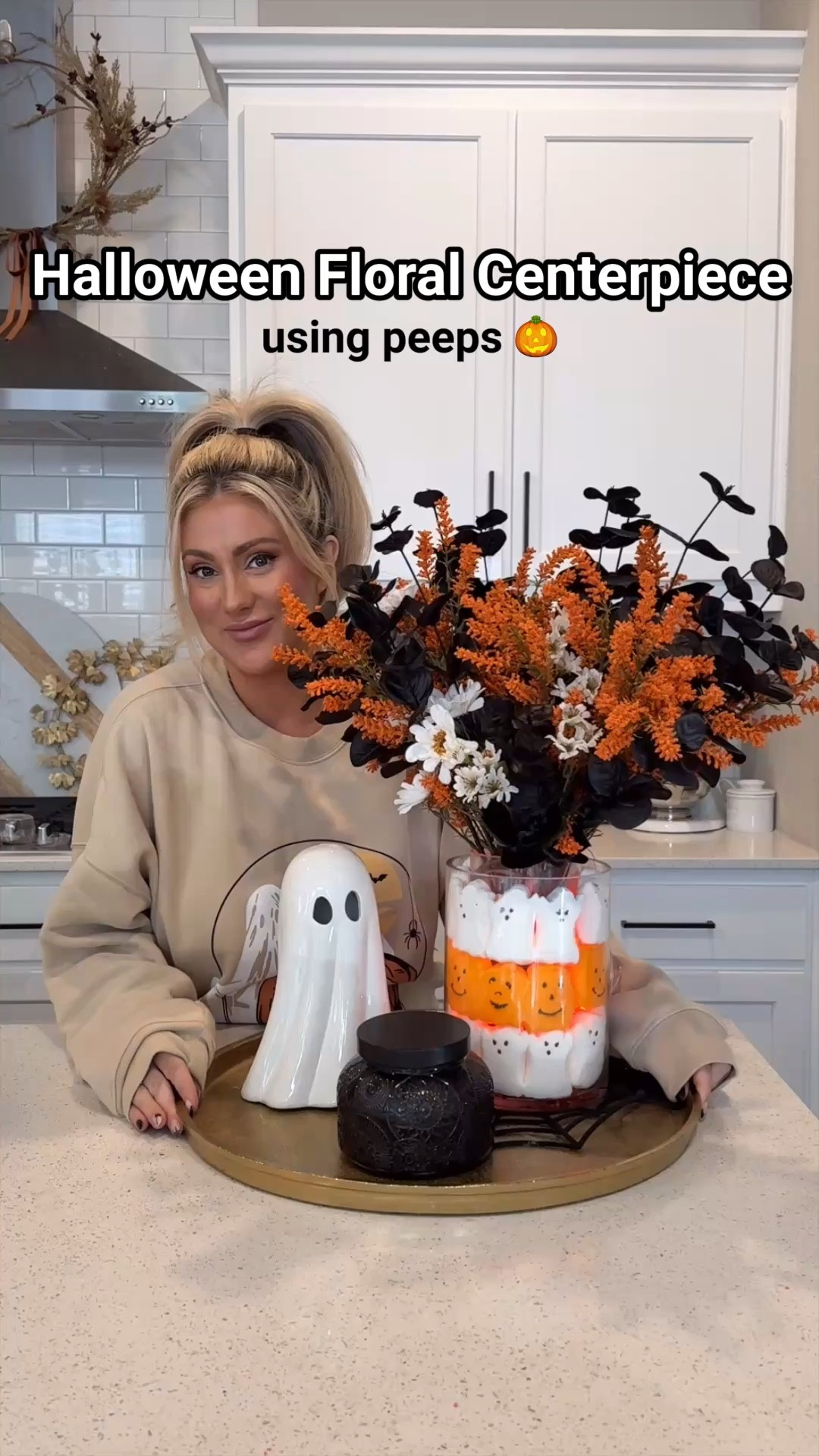 Halloween floral centerpiece, Halloween decor, spooky decorations, diy Halloween, diy party, easy peeps flower arrangement, Halloween sweatshirt, fall sweatshirt 

#LTKStyleTip #LTKHalloween #LTKVideo