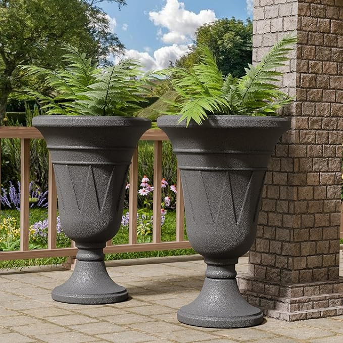 23.6" Tall Plastic Urn Planters for Outdoor Plants, Set of 2 Heavy-Duty Classic Indoor Large Flow... | Amazon (US)