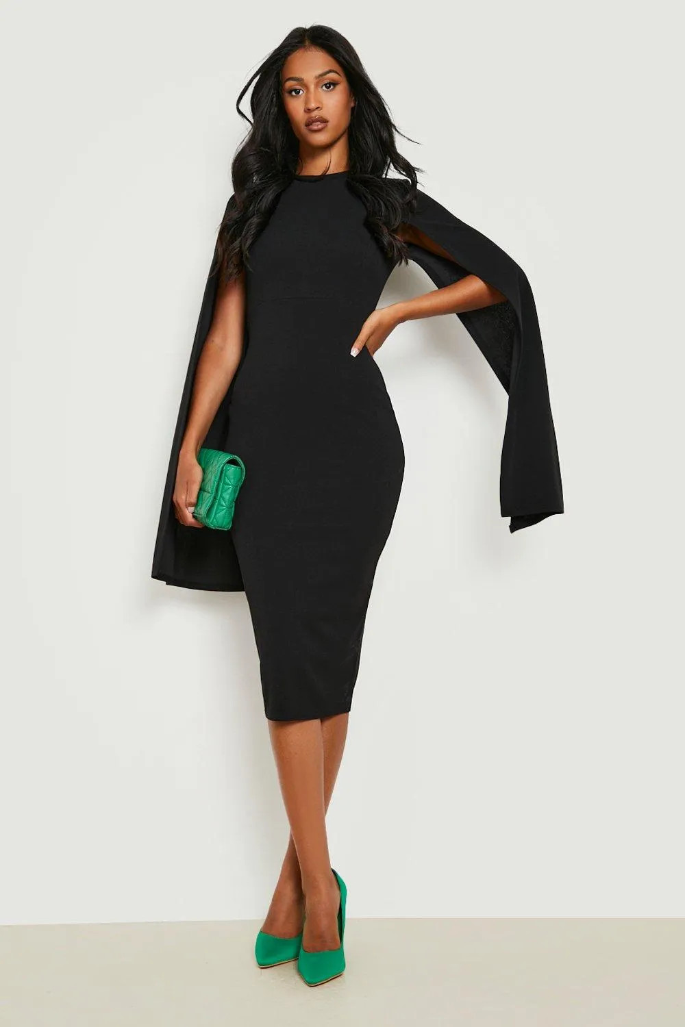 Tall Cape Sleeve Midi Bodycon Dress | boohoo (US & Canada)