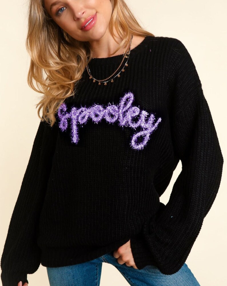 Spooky Sewn Letters Classic Sweater - Etsy | Etsy (US)