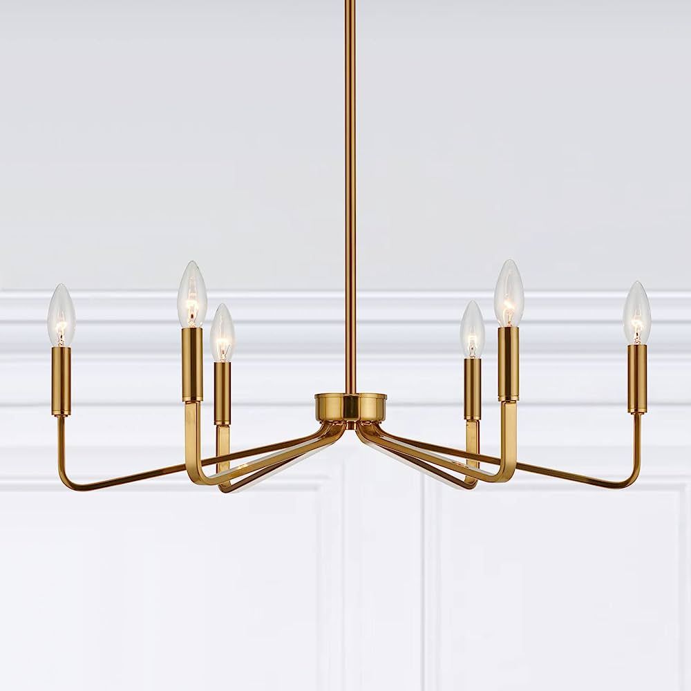 Jonsi Gold Chandelier Light Fixture 26 Inch, 6 Light Dining Room Light Fixtures Over Table, Brass... | Amazon (US)