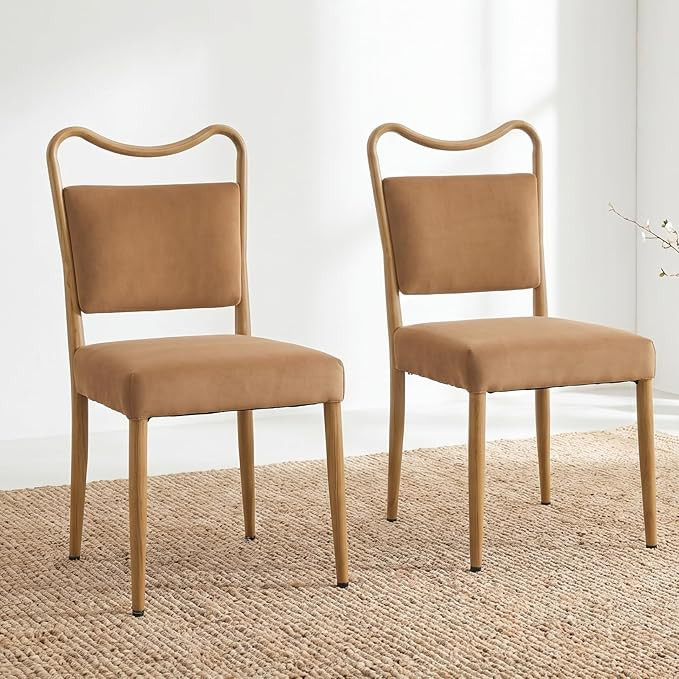 Velvet Dining Chairs Set of 2, Upholstered Dining Chairs with Wood Grained Metal Frame, Mid Centu... | Amazon (US)