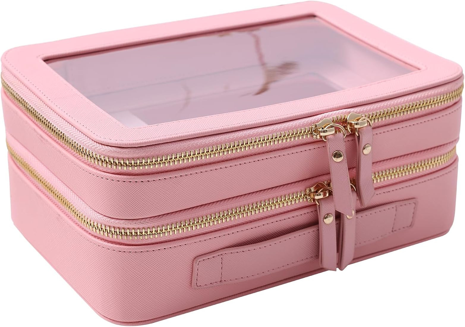 SANHECUN Clear Travel Toiletry bag Toiletry Case Carry on Travel Accessories Bag Makeup Bag (Pink, S | Amazon (US)