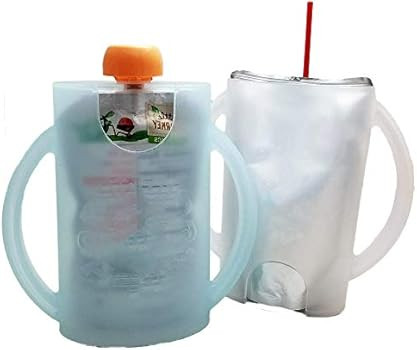 Flipping Holder, Multipurpose Squeeze-Proof Food Pouch Holder and Juice Box Holder (One Blue, One... | Amazon (US)