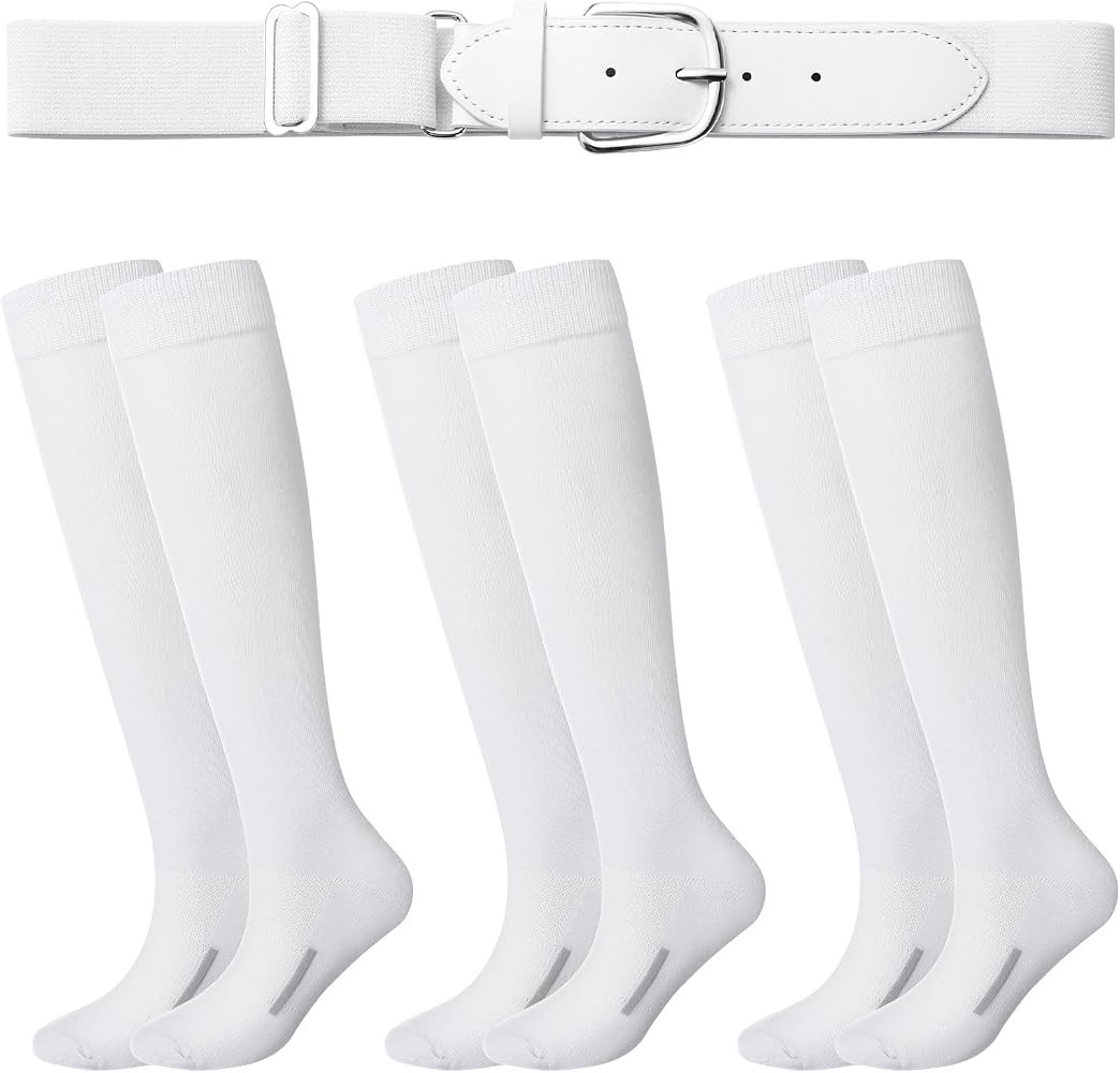 Haysandy Baseball or Softball Sock and Belt Combo Set 3 Football Baseball Socks with Softball Bel... | Amazon (US)