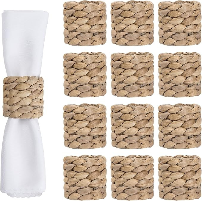 WOHIWO Napkin Rings Set of 12, Farmhouse Napkin Rings Handmade by Natural Water Hyacinth, Woven N... | Amazon (US)