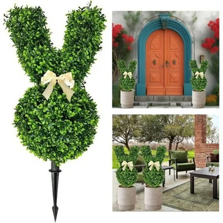 Easter Bunny Topiary Outdoor, Artificial Bunny-Shaped Topiary Tree Pot Easter Bunnies , Easter Rabbit Boxwood Topiaries for Home Front Porch Decor Outside Garden Decor,1PCS | Walmart (US)