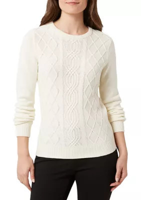 Chaps Women's Crew Neck Cable Knit Sweater, Ivory, 2X | Belk