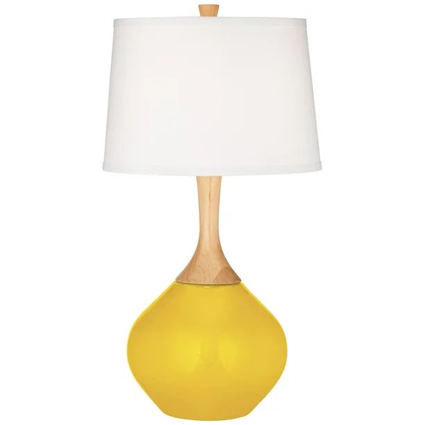 Color Plus Modern Table Lamp Citrus Yellow Glass Wood Neck Plain White Drum Shade for Living Room... | Walmart (US)