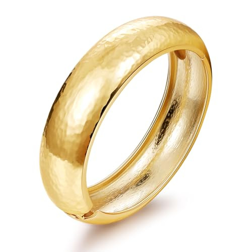 NICEIGHT 18K Gold Plated Chunky Bangle Bracelets for Women Gold Wide Cuff Bangle Bracelet Hammered Minimalist Thick Gold Wrist Wrap Bracelets Gold S3 | Amazon (US)