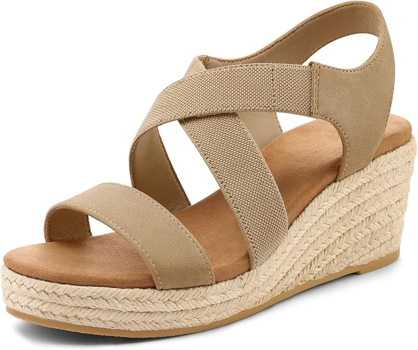 mysoft Women's Espadrilles Platform Wedge Sandals Slip on Open Toe Elastic Ankle Strap Casual Sum... | Amazon (CA)