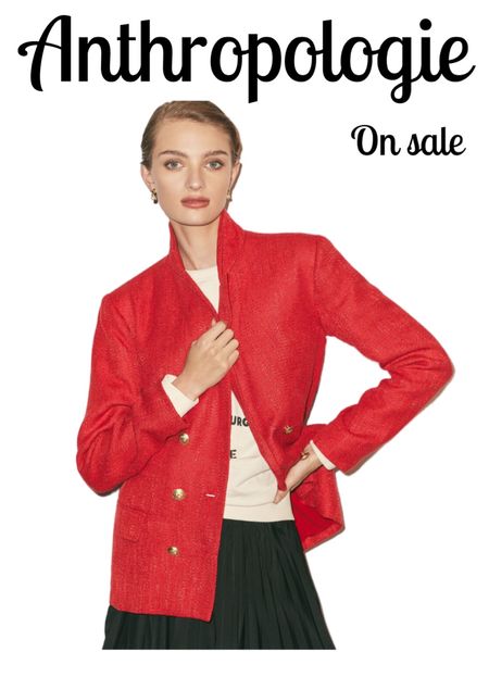 Red blazer, Christmas outfit, holiday outfit, Anthropologie sale