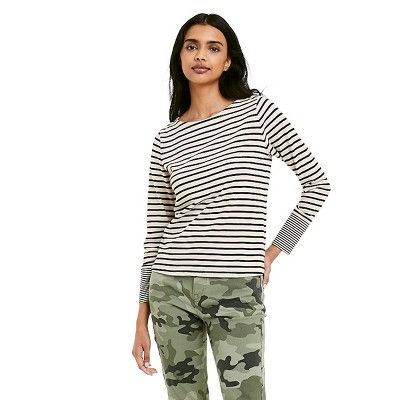 Women's Striped Long Sleeve Boat Neck T-Shirt - Nili Lotan x Target  Cream/Navy Blue | Target