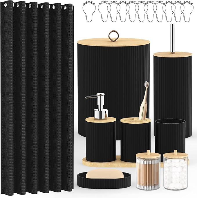 Bathroom Accessories Set 22 Pcs, Complete Bathroom Decor Set with Shower Curtain, Hooks, Waste Bi... | Amazon (US)