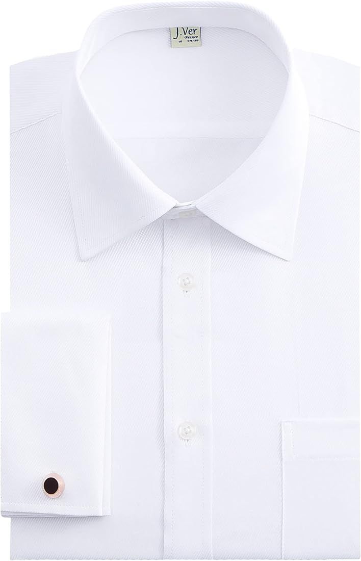 J.VER Men's French Cuff Dress Shirts Regular Fit Long Sleeve Spead Collar Metal Cufflink | Amazon (US)