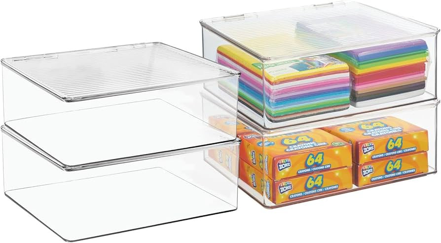 mDesign Plastic Craft Room Stackable Storage Organizer Box Containers with Hinged Lid for Thread,... | Amazon (US)