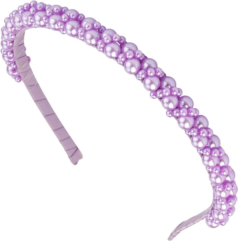 Hapdoo Purple Pearl Headbands for Women Girls, Cute Beads Headband with Faux Pearl for Wedding Br... | Amazon (US)