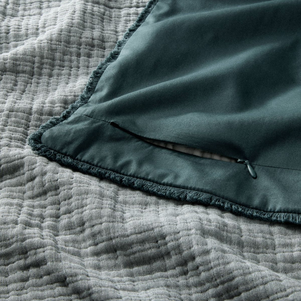 Full/Queen Textured Chambray Comforter & Sham Set Dark Teal Blue - Casaluna™: 250 Thread Count,... | Target