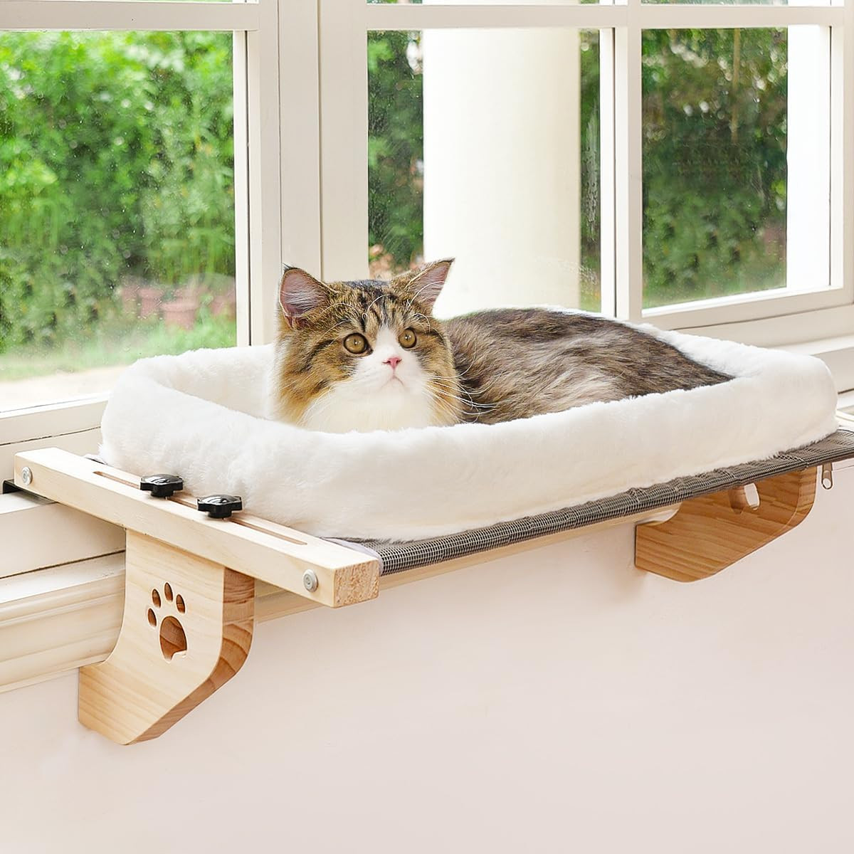 AMOSIJOY Cat Sill Window Perch Sturdy Hammock Seat with Cushion Bed Cover, Wood & Metal Frame for... | Amazon (US)