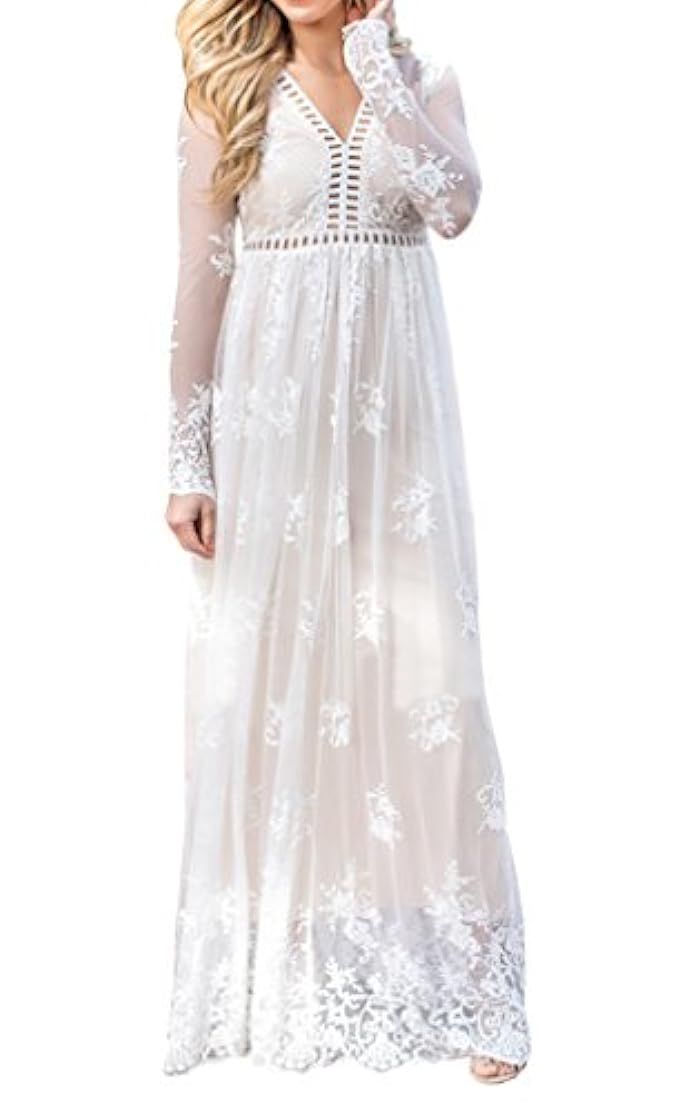 Imily Bela Women's Vintage Chiffon Long Sleeve Wedding Bridesmaid Summer Beach Maxi Long Dress | Amazon (US)