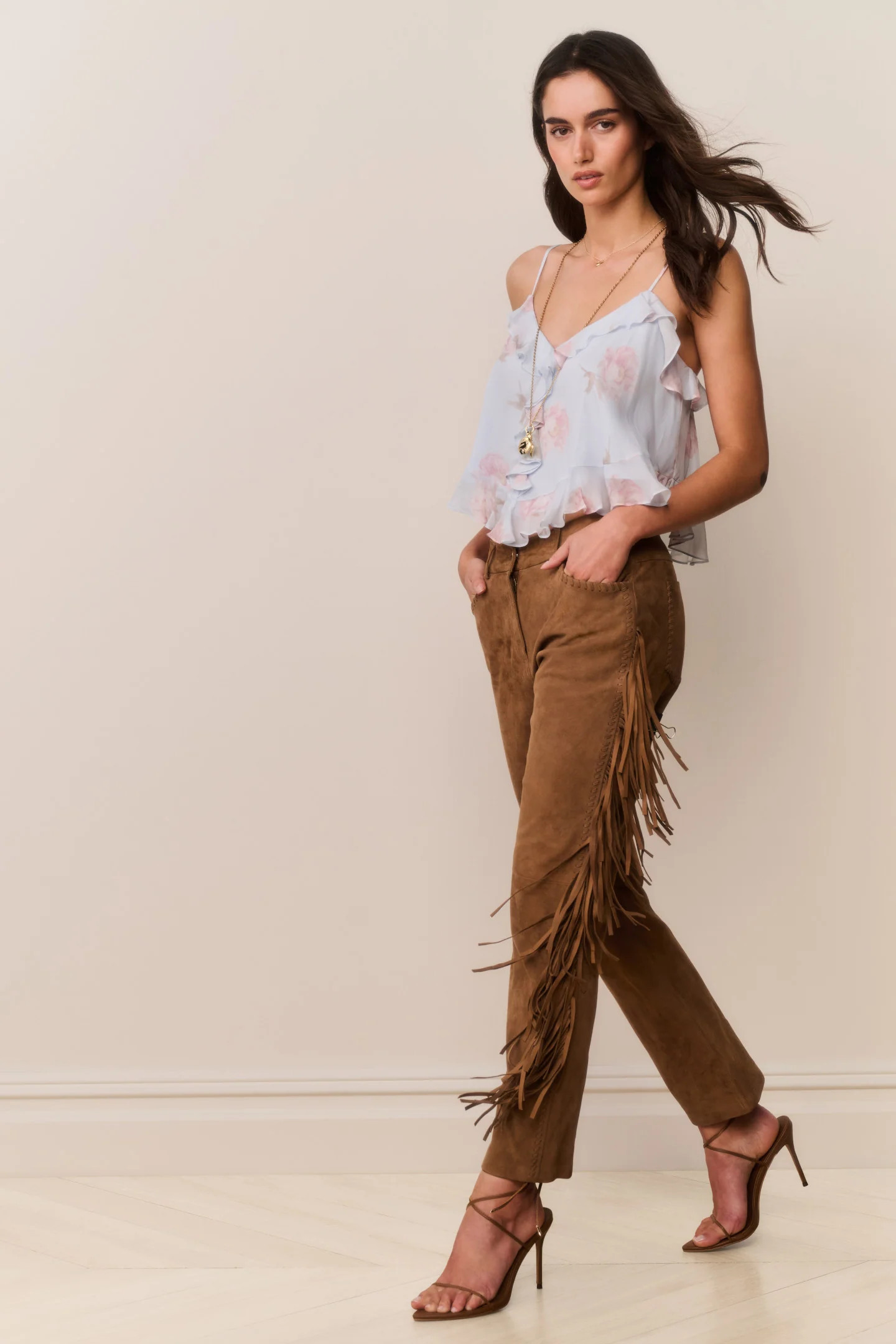 Jenya Suede Fringe Pant | LoveShackFancy