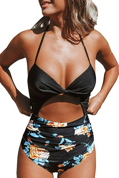 CUPSHE Women's One Piece Swimsuit Cutout Halter Lace Up Twist Bathing Suit | Amazon (US)