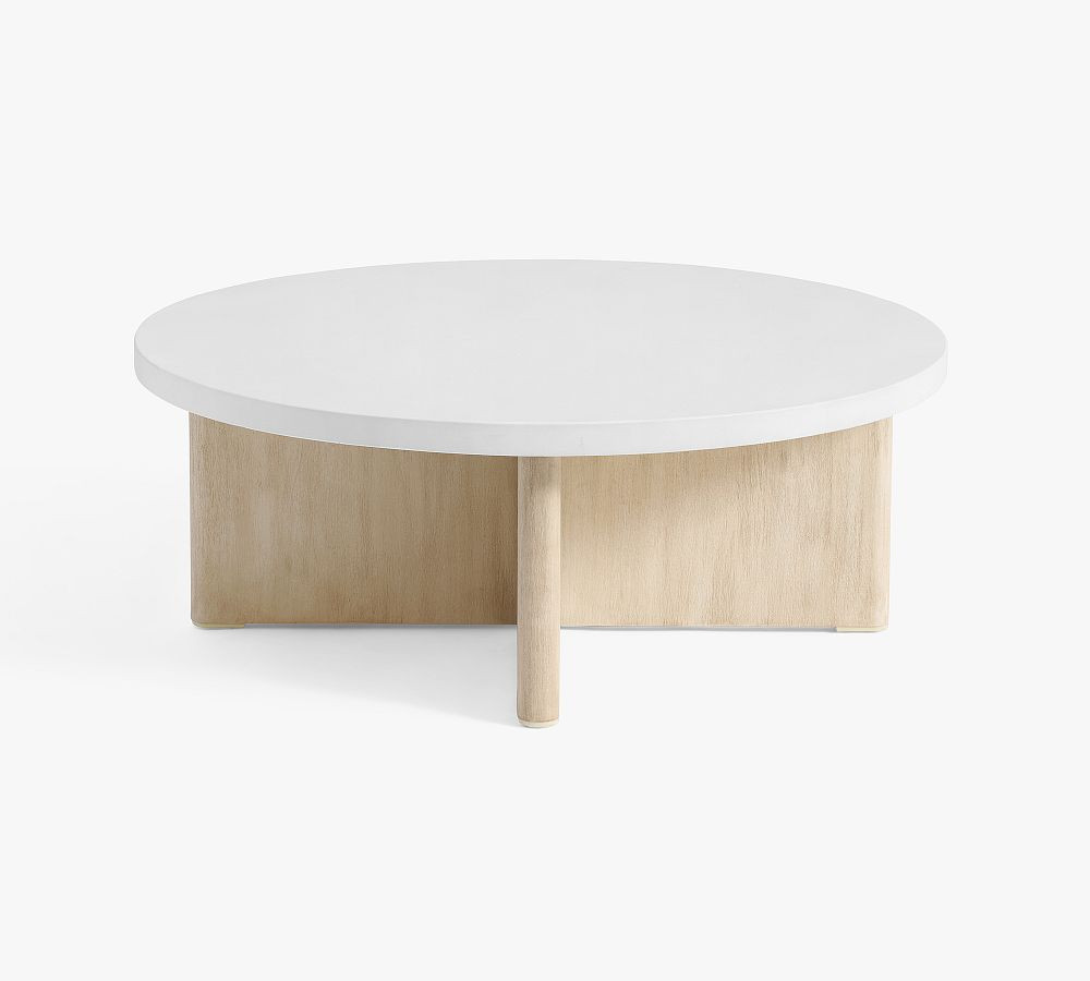 Cayman FSC(R) Eucalyptus Round 40" Outdoor Nesting Coffee Table, Biscotti/White Concrete Top | Pottery Barn (US)