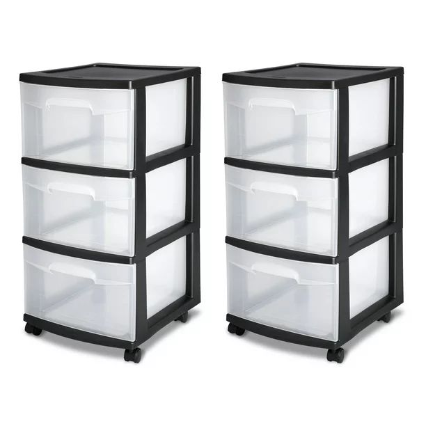 Sterilite Plastic 3 Drawer Cart Black Set of 2 - Walmart.com | Walmart (US)