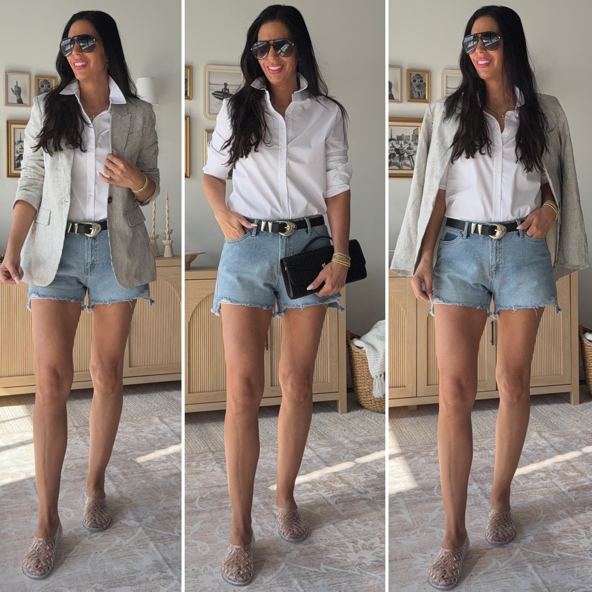 Love elevating denim with a white button down and a Linen Blazer 
Shorts - size 4 
Button down - small 
Blazer- small 

#LTKOver40 #LTKFindsUnder50 #LTKU