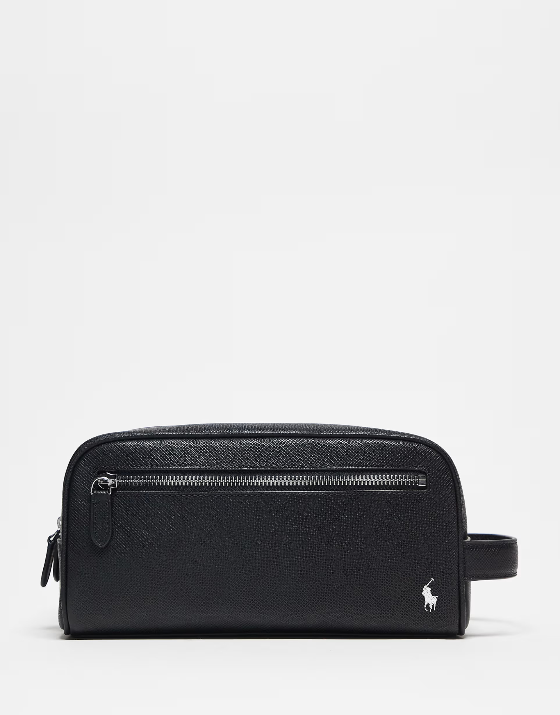 Polo Ralph Lauren icon logo leather wash bag in black/silver | ASOS (Global)