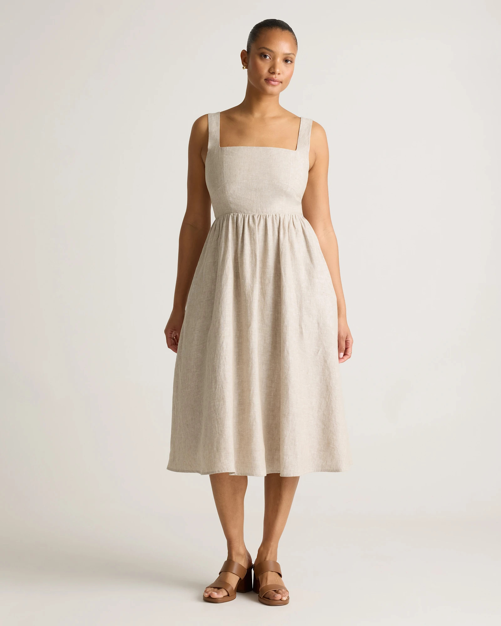 100% European Linen Fit & Flare Midi Dress in Flax | Quince