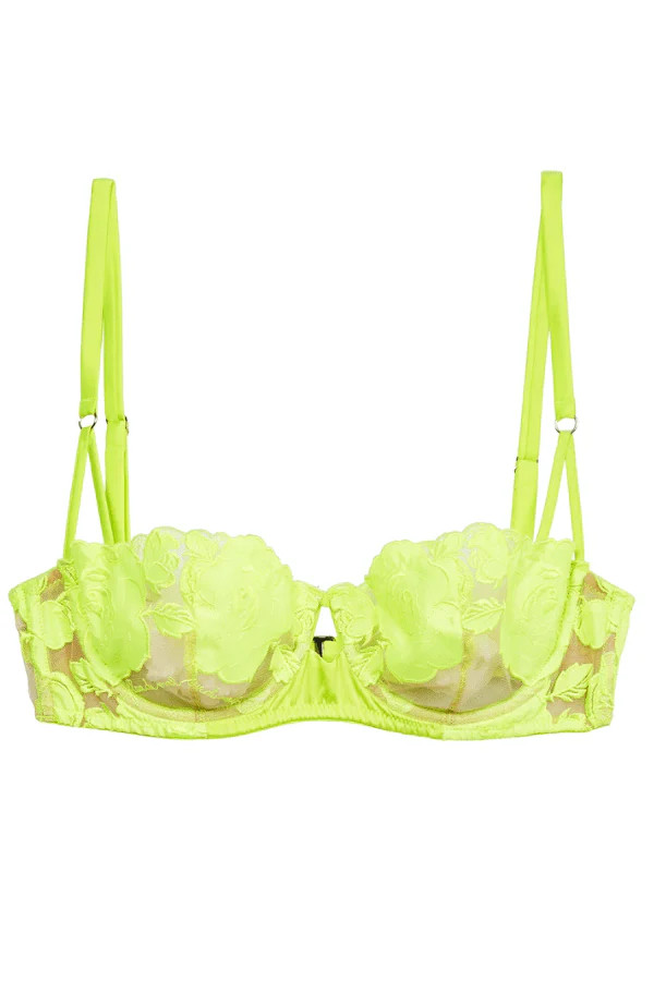 Rose Logo Embroidery Balconette Bra - Neon Yellow | Chérie Amour