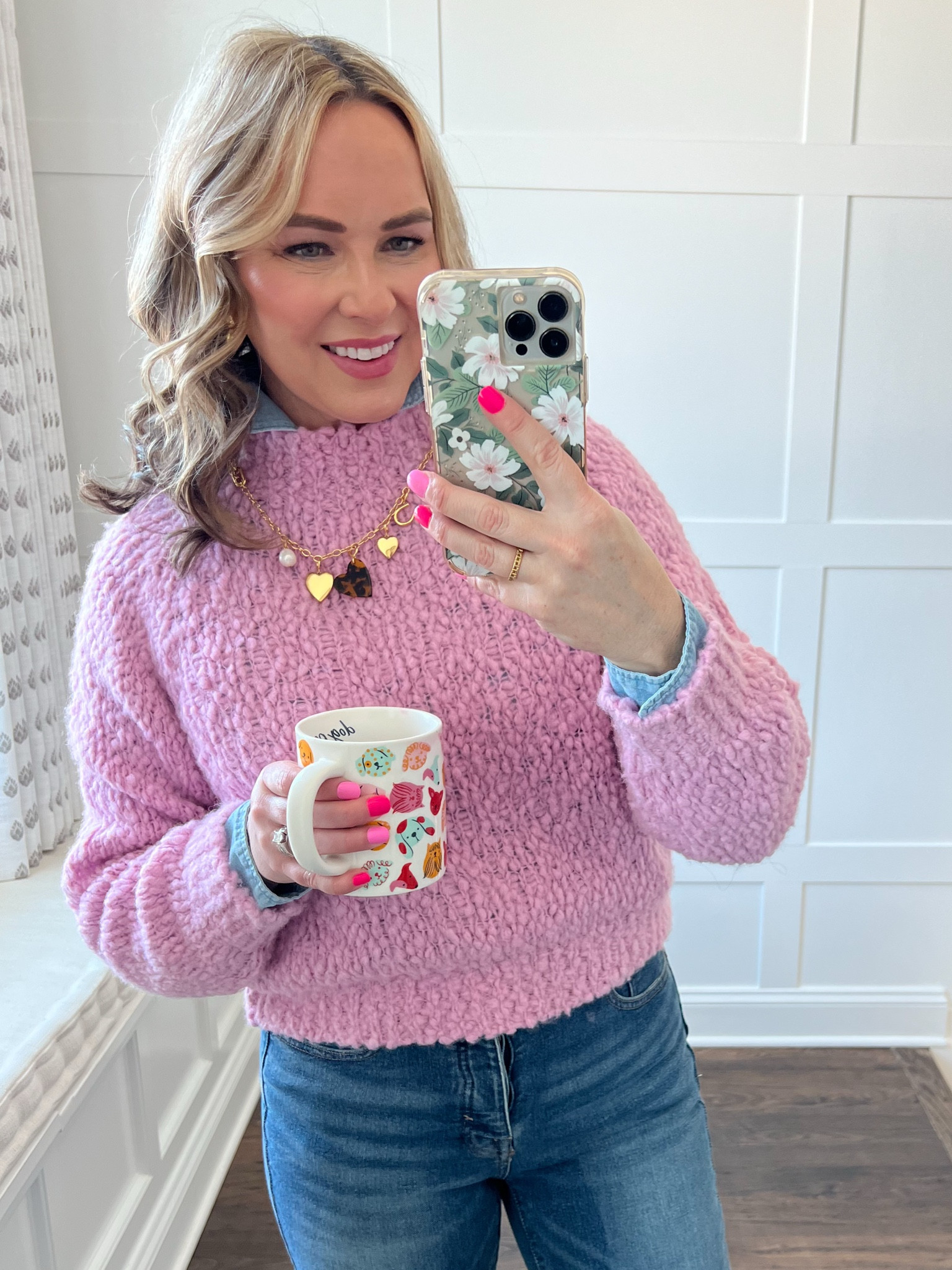 Monday OOTD close up of the sweater and accessories. Wearing size small in this Anthropologie sweater. I added a chambray shirt underneath. I’ve been wearing this necklace on repeat. My jeans are from Target and have some stretch in them! 

#LTKOver40 #LTKStyleTip #LTKSaleAlert