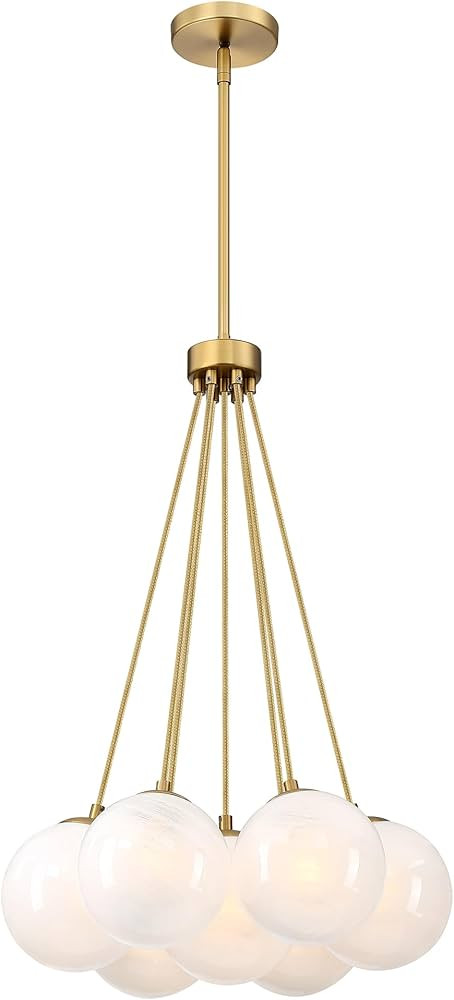 Modern Globe Chandelier Milky Glass Shade Gold Sputnik Ceiling Light Fixture, Mid Century Bubble ... | Amazon (US)