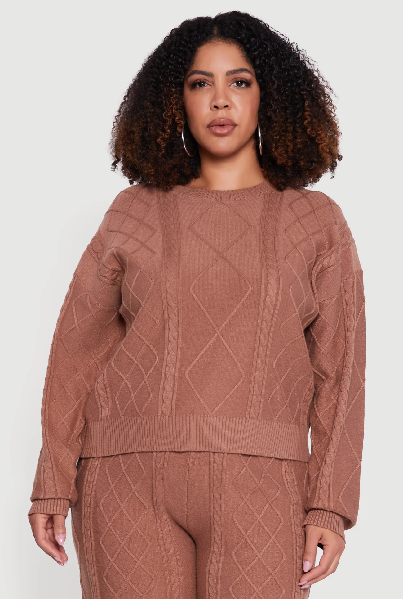 Plus Size Cable Knit Crew Neck Sweater | Rainbow Shops