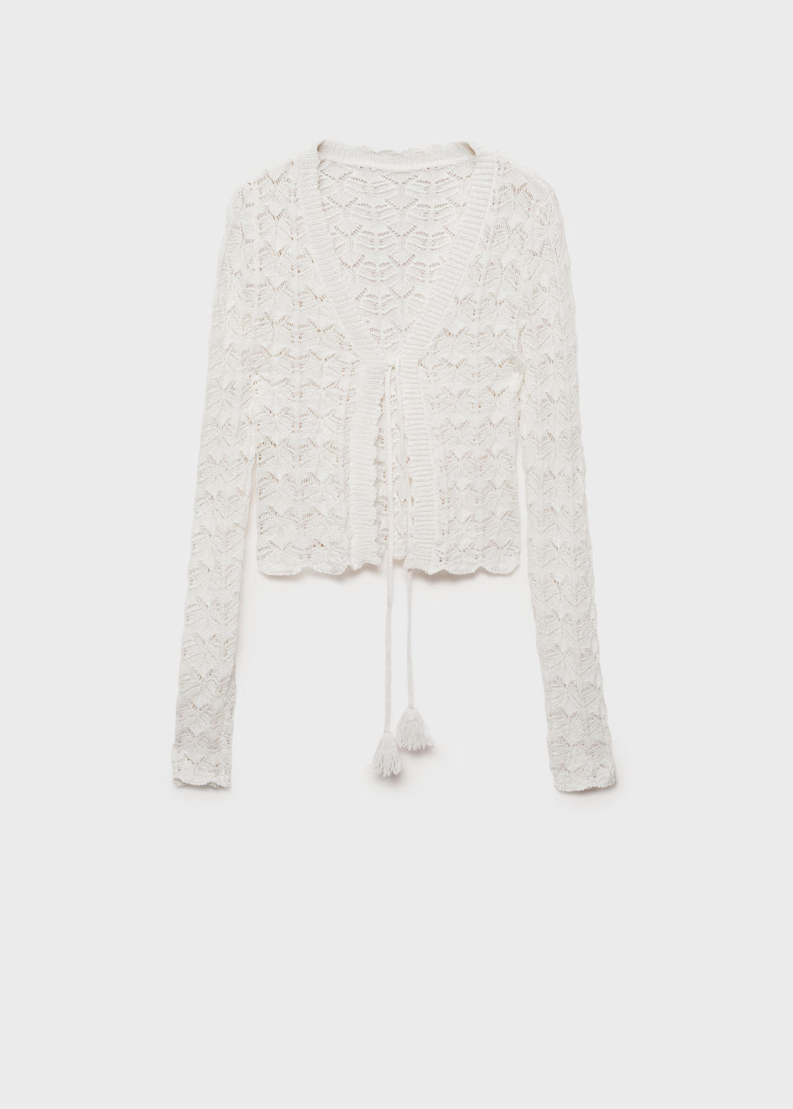 Crochet cardigan with bow closure - Women | MANGO United Kingdom | MANGO (UK)